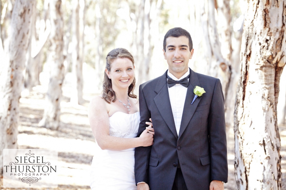 Wedding portraits in the eucalyptus groves at UCSD faculty club La jolla