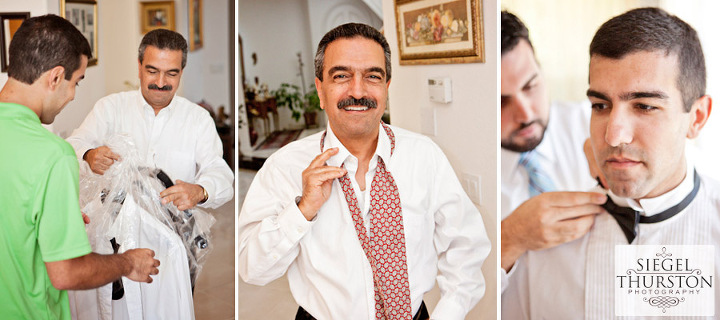 groom and his dad getting ready on his wedding day