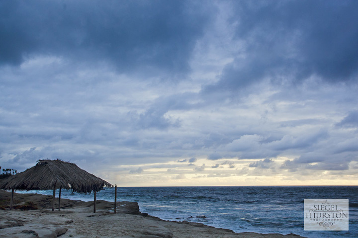 the hut at windansea beach on a stormy rainy day