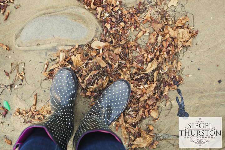 rain boots and walking in puddles on the beach