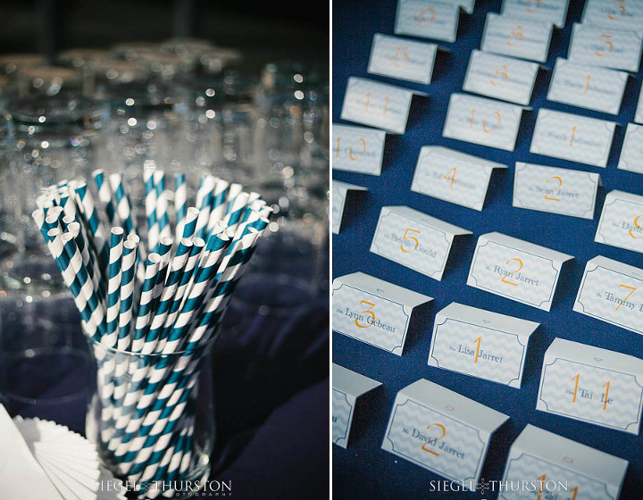 blue and white striped straws and nautical name cards