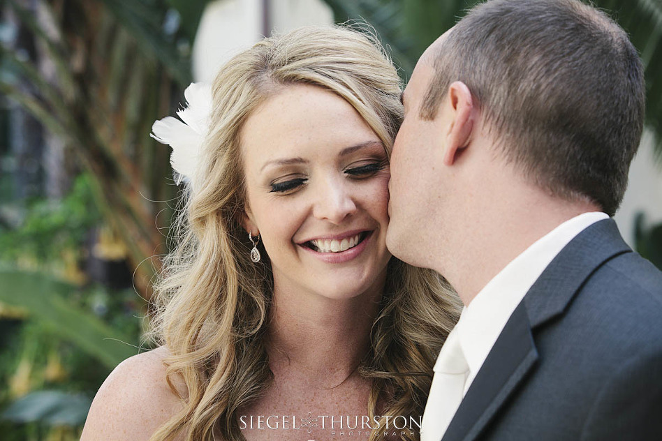 sweet moment between bride and groom