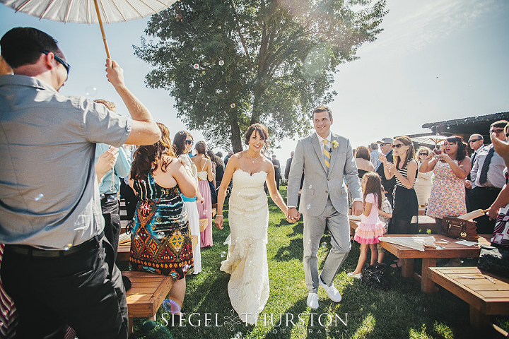 bubbles at the end of a wedding ceremony