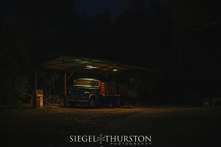 night shot of a vintage farm truck
