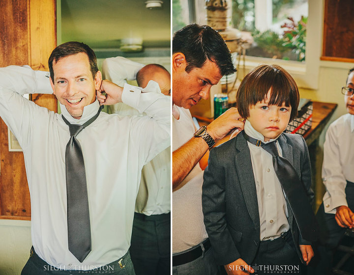 the groomsmen getting ready in the ranch house