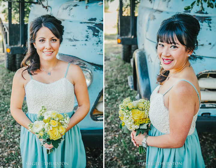 bridesmaids in lace and mint dresses