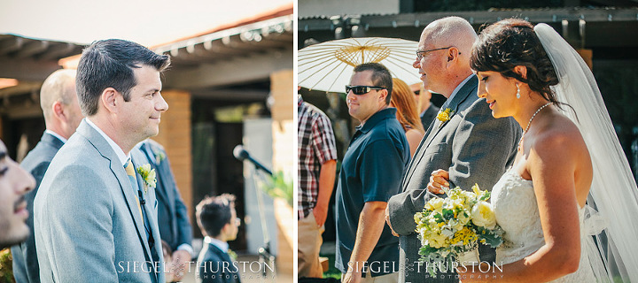 grooms first glimpse of his bride as she walks down the aisle