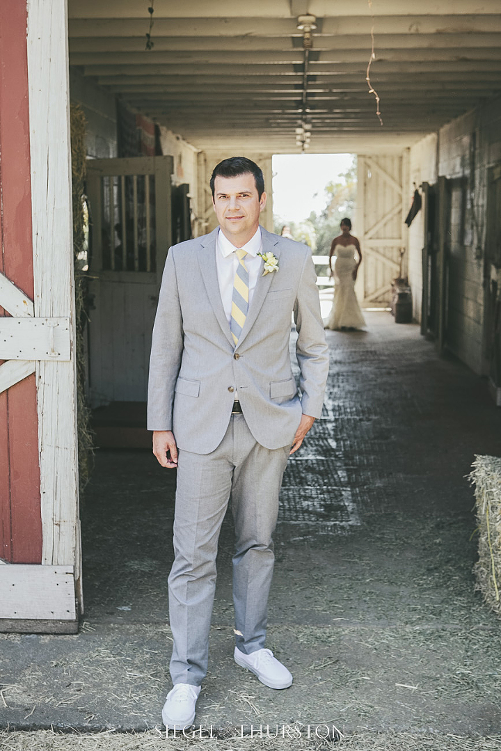 Tresa and Nate used the red barn for their first look