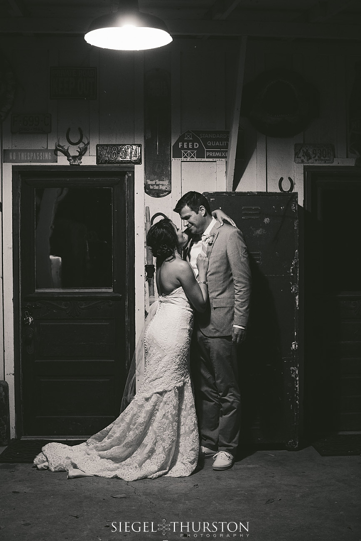 Bride and groom at night