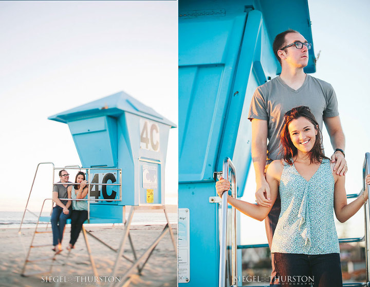 beach portraits with a life guard tower on the coronado beach in san diego