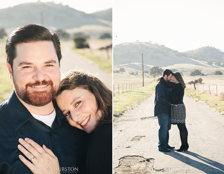 cute Julian california engagement photos down an old farm road