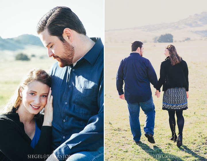 cute Julian california engagement photos in an open field