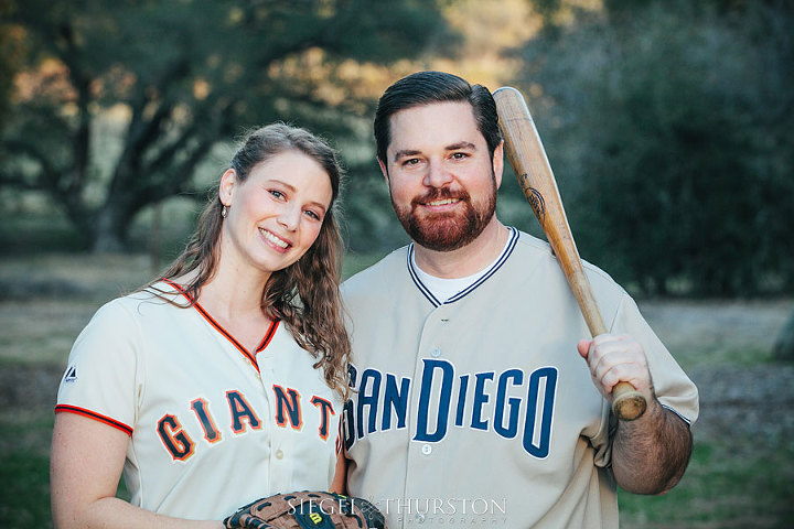 cute engagement shoot ideas with sports team jerseys