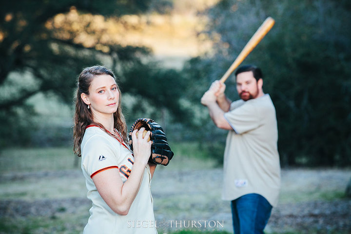 cute engagement shoot ideas with baseball team jerseys