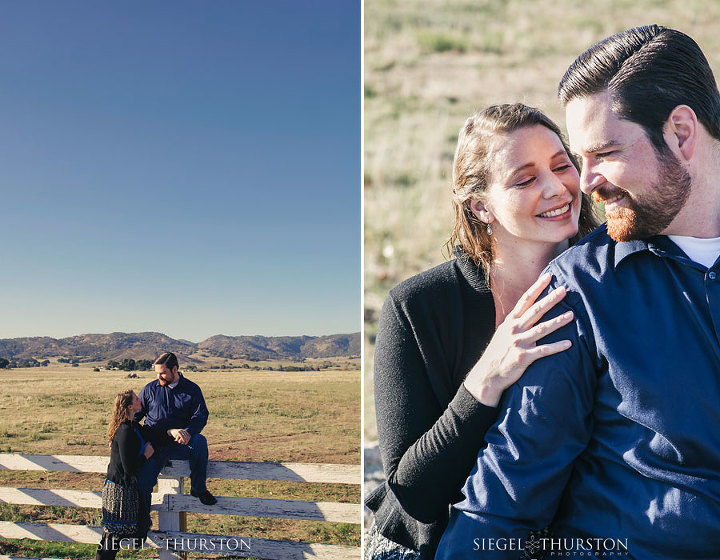 cute Julian california engagement photos in an open field