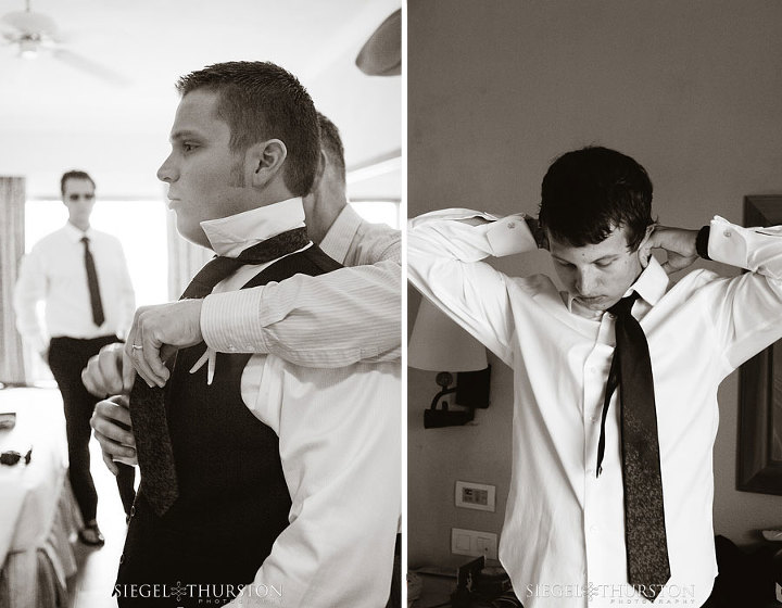 groom and his groomsmen getting ready for his beach destination wedding