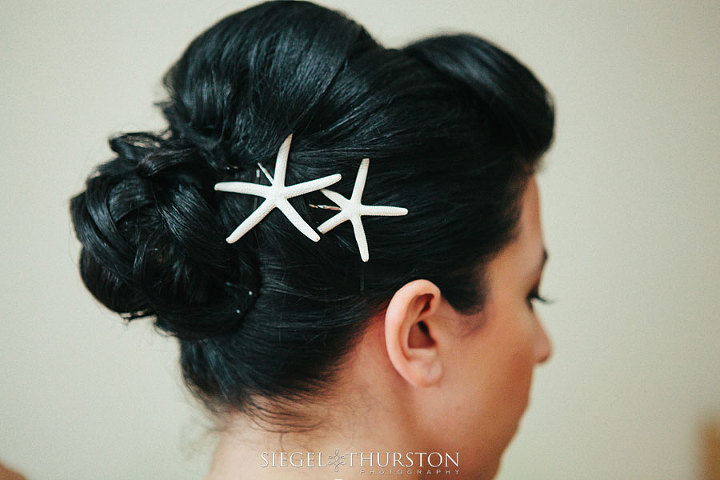 up due beach wedding hair with starfish pins
