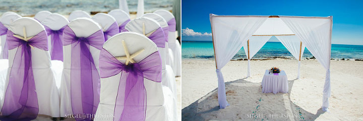 tropical destination beach wedding with purple accent color