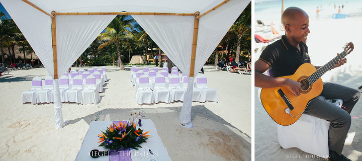 tropical destination beach wedding with purple accent color