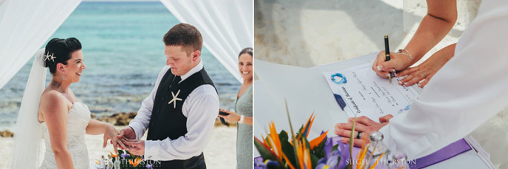 tropical wedding sand ceremony and signing the wedding certificate