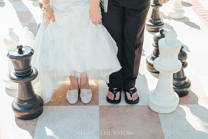 fun wedding photos with giant chess set