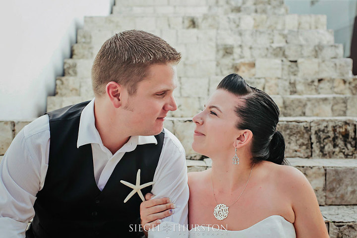 cute destination wedding portraits in the town of playa del carment