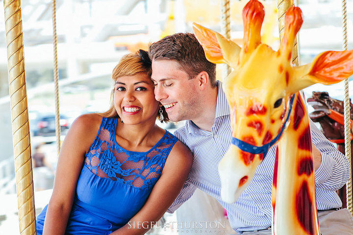 belmont park carousel engagement photo session san diego