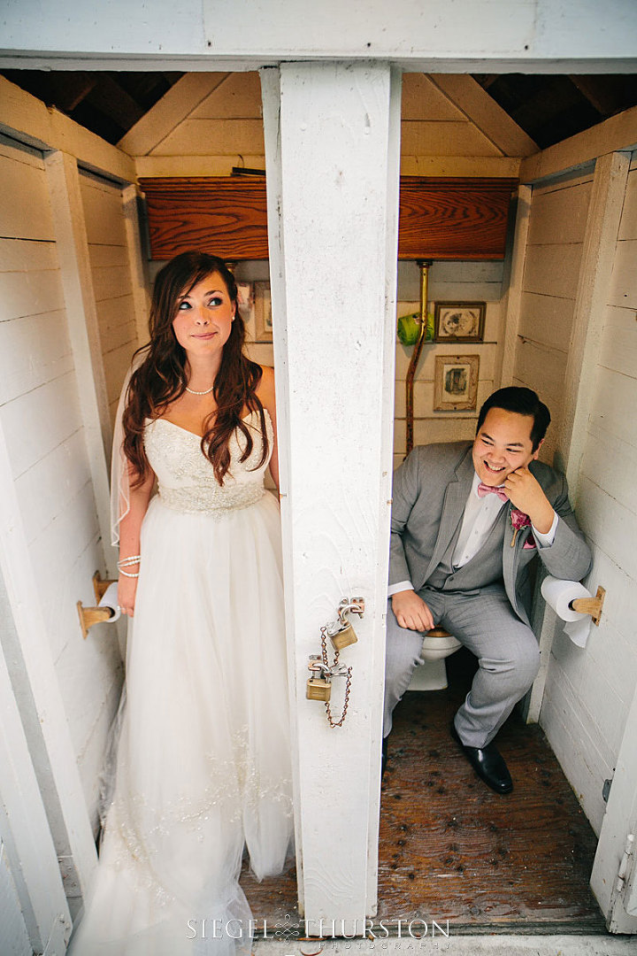 funny wedding portraits of the bride and groom