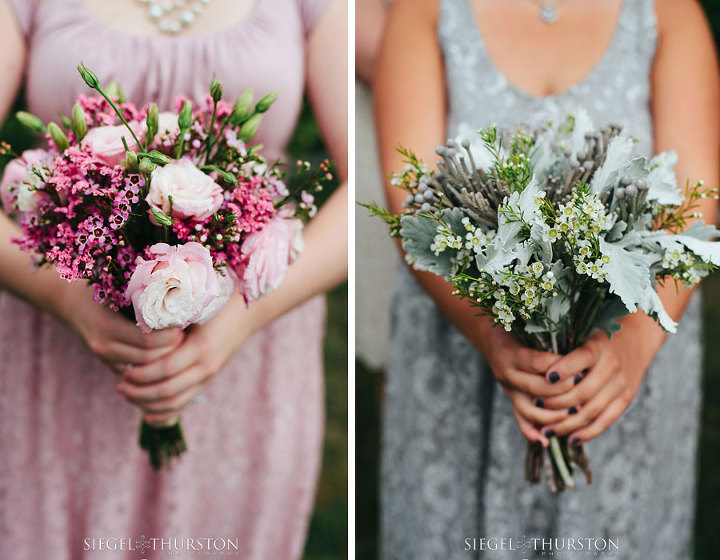pink and gray bridesmaids bouquets
