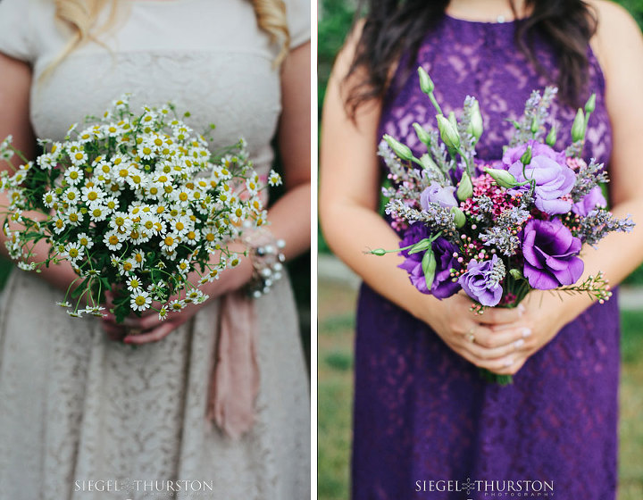 purple and white bridesmaids bouquets