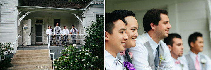groom and his groomsmen anxiously waiting for the wedding ceremony to begin at green gables estates