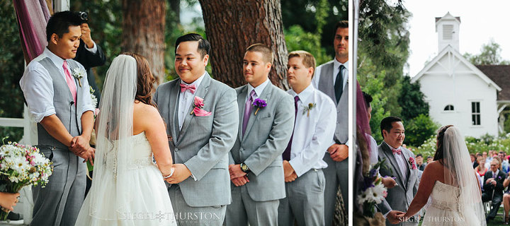 groom and his groomsmen wearing gray suits for the wedding