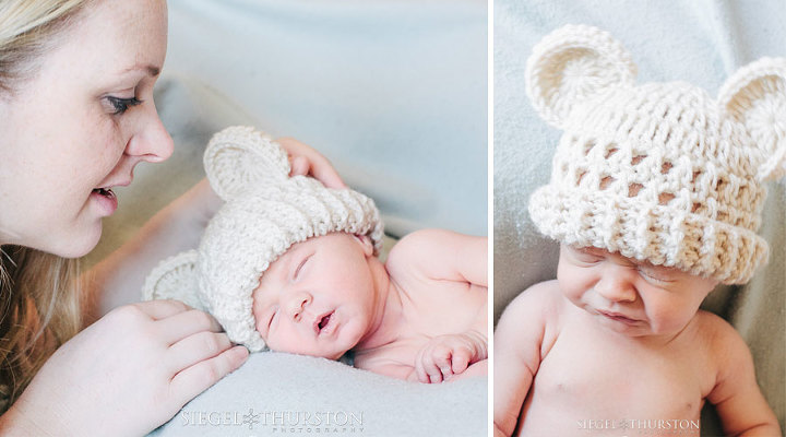 newborn photos in a cute knit hit with ears