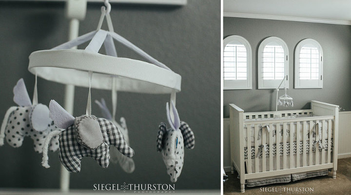 gray baby room with pottery barn elephants