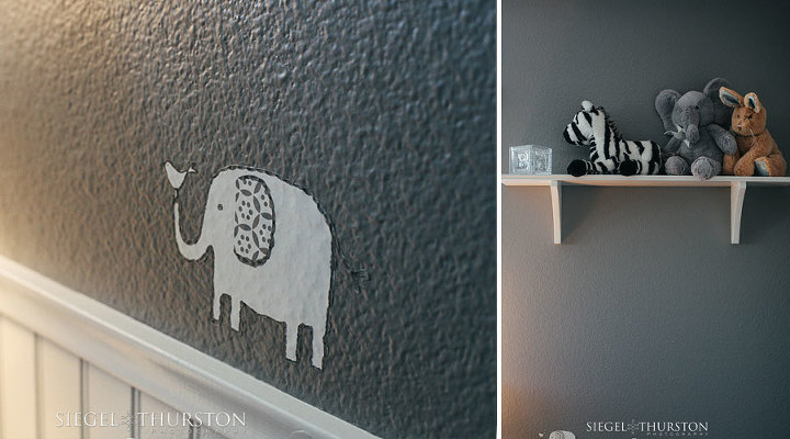 gray baby room with pottery barn elephants