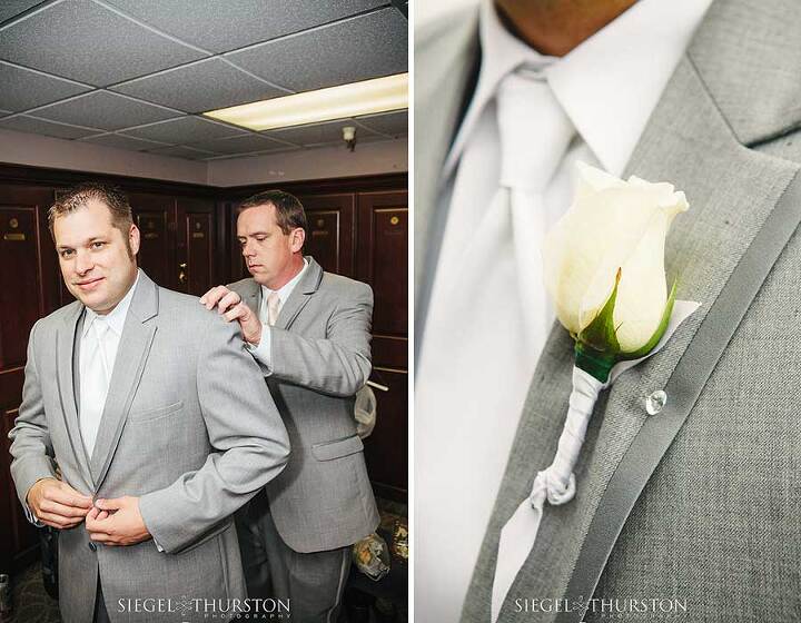 groom getting ready in the mens locker room at the skyline country club