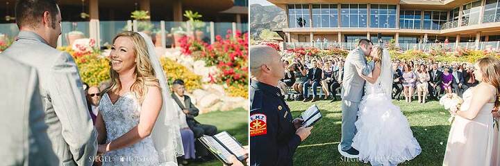 awesome angle on the wedding ceremony kiss