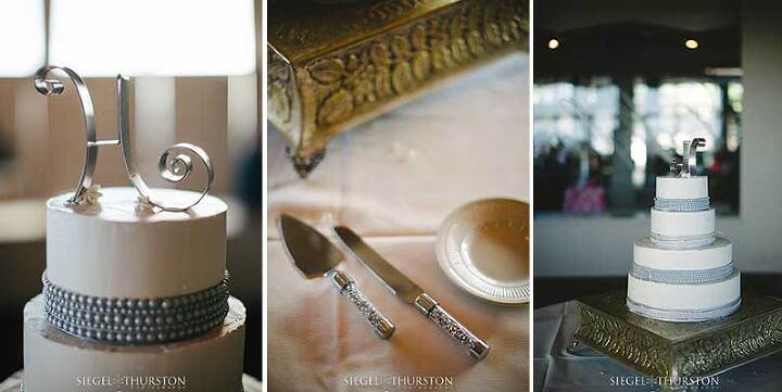 white and silver three tier wedding cake