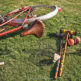 tandem bicycle and croquet are fun props on an engagement shoot