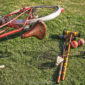 tandem bicycle and croquet are fun props on an engagement shoot