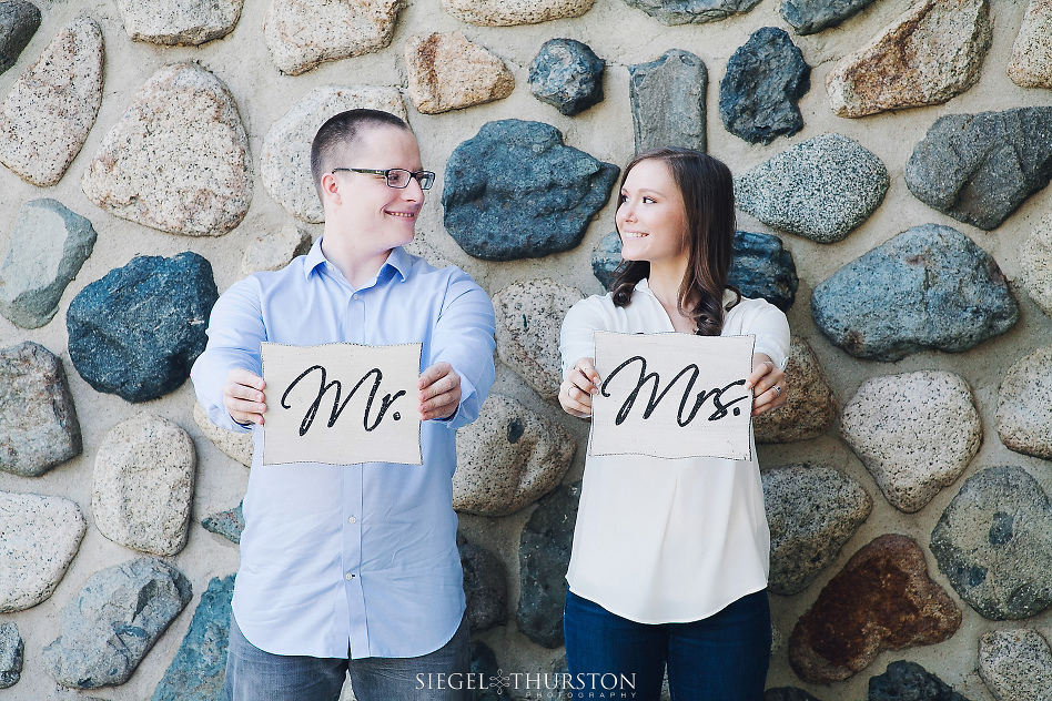 engagement photos with Mr and Mrs signs