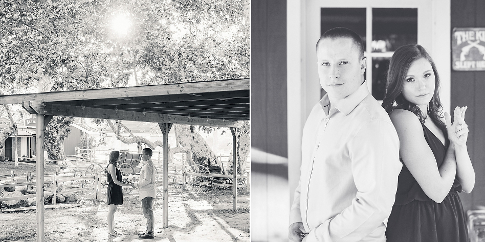 rustic little houses in irvine park are perfect for engagement photos