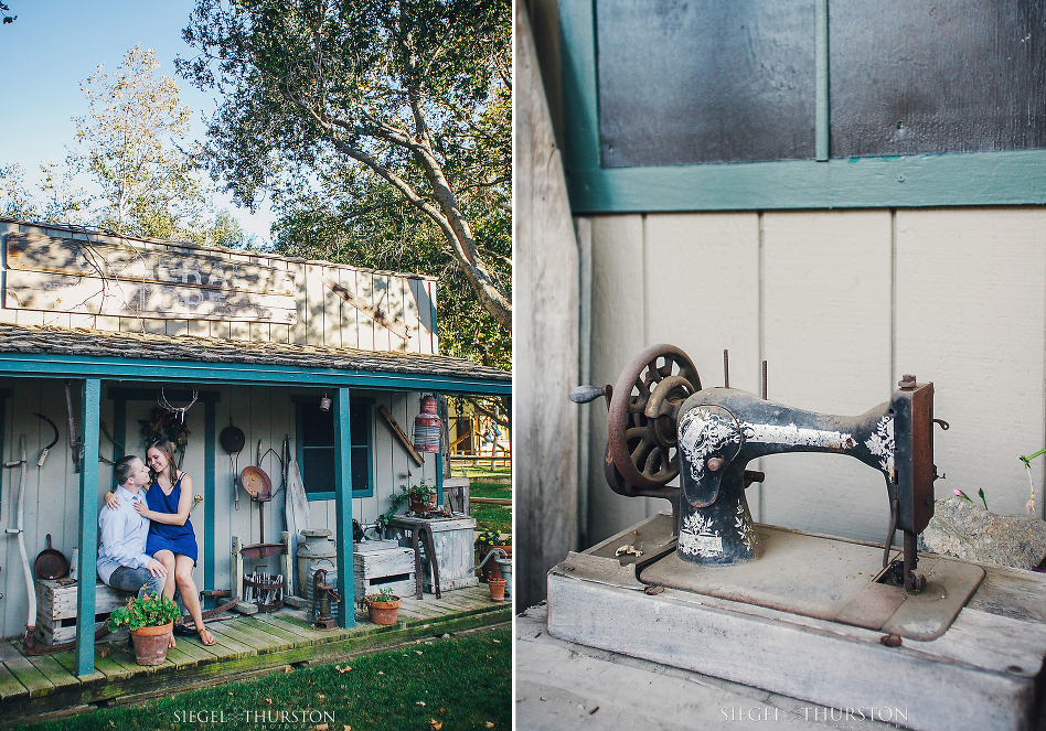 rustic little houses in irvine park are perfect for engagement photos
