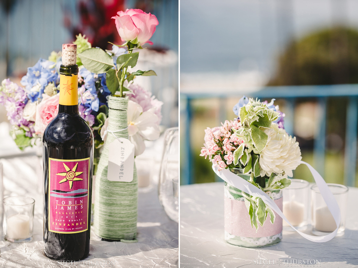 yarn wrapped wine bottles for wedding centerpieces
