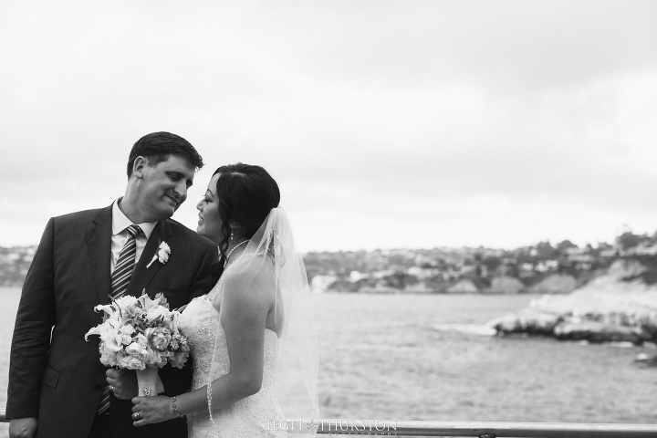 La Jolla Cove Wedding Portraits with waves crashing in the background