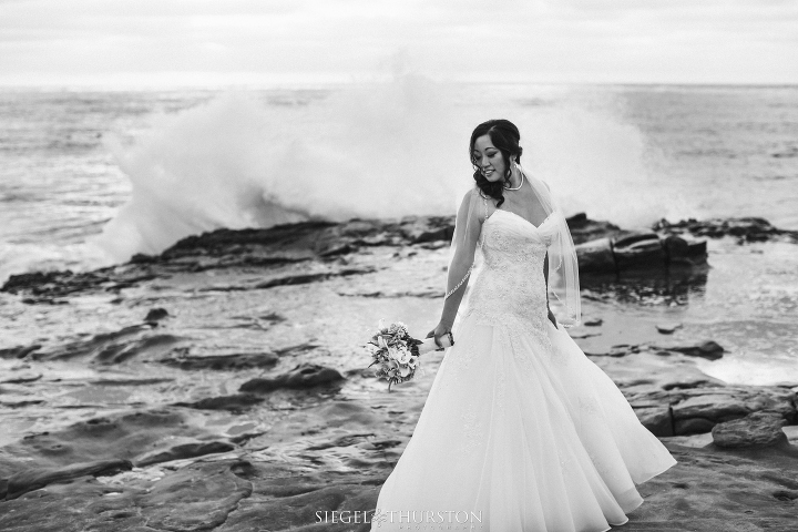 La Jolla Cove Wedding Portraits with waves crashing in the background