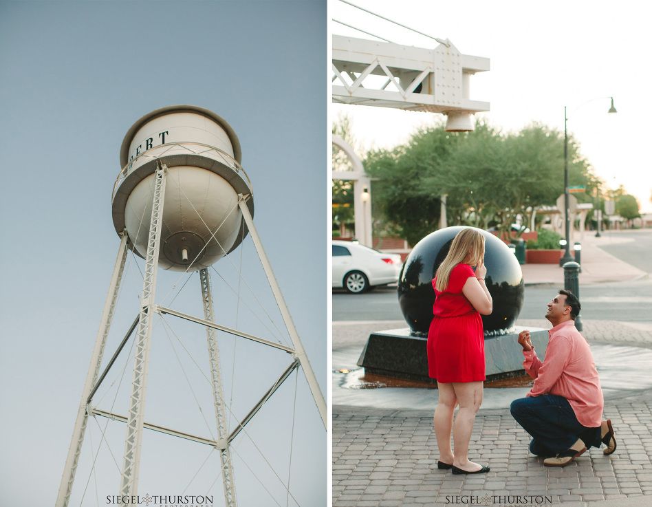 gilbert water tower capturing a wedding proposal