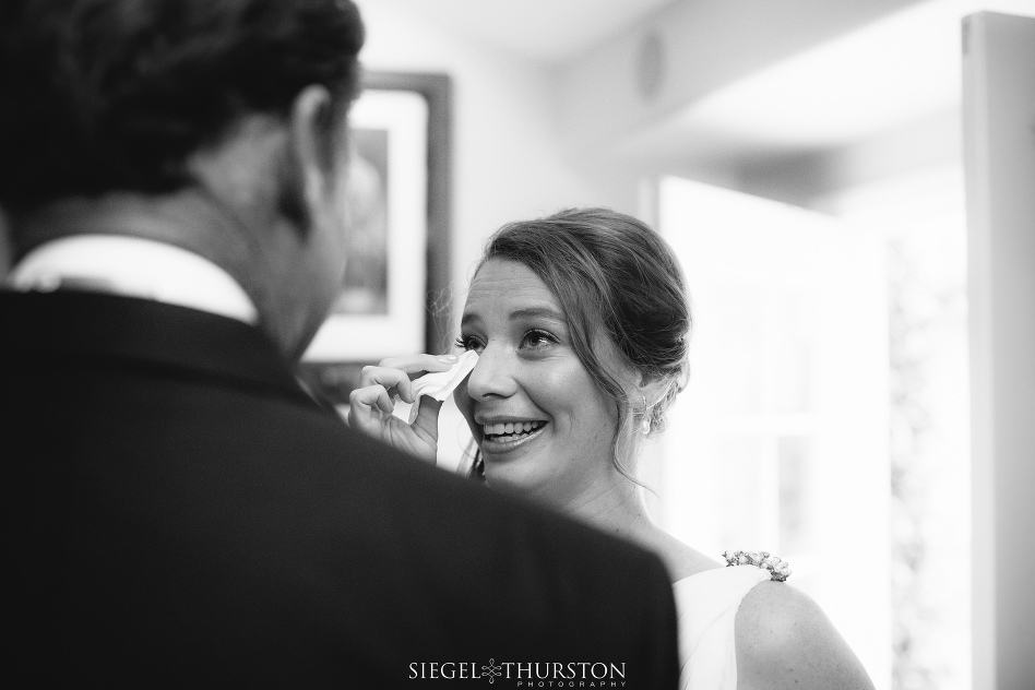 bride crying at seeing her dad on her wedding day