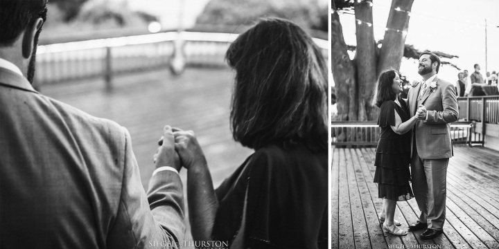 Mother Son dance on the deck at the Martin Johnson House La Jolla California