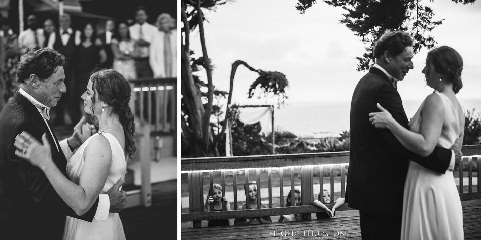 father daughter dance on the deck at the Martin Johnson House in La Jolla California